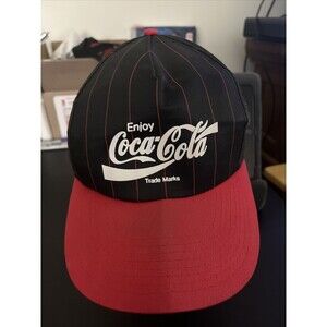 Vintage Coca-Cola Hat Headline Headwear Cardboard Brim 1980s Pinstripe